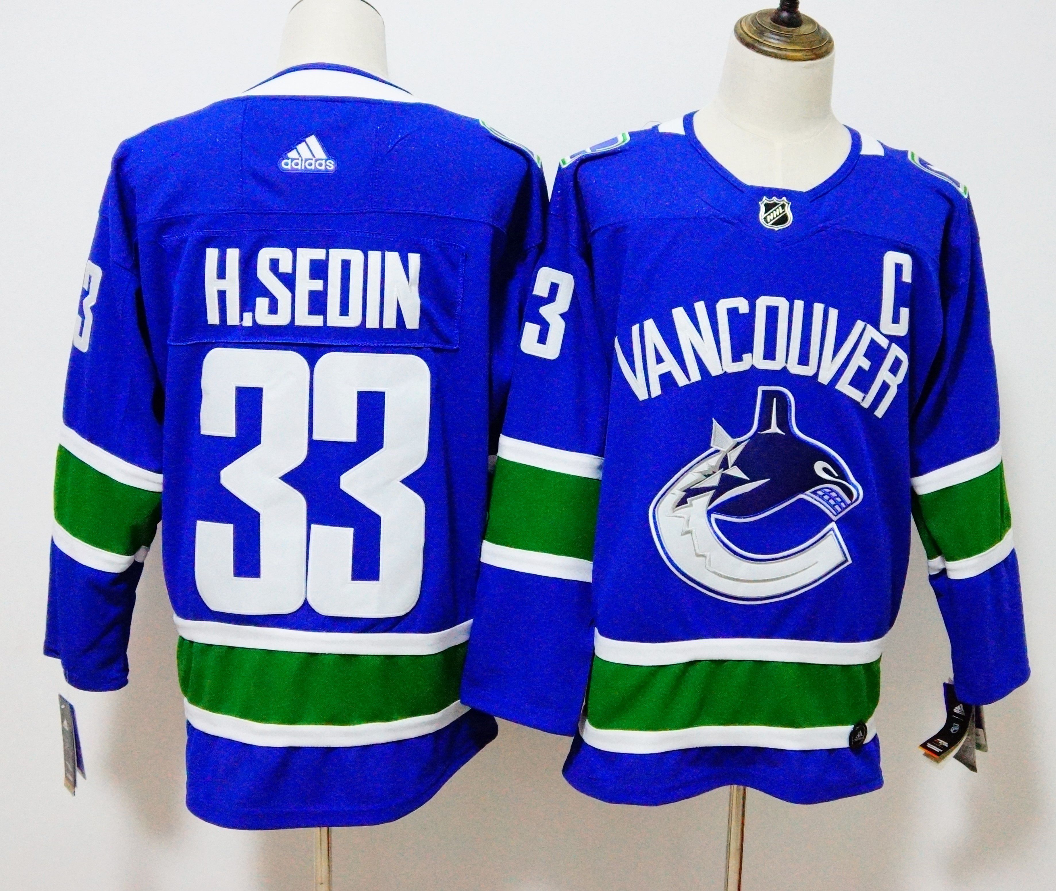 Men Vancouver Canucks 33 H.Sedin Blue Hockey Stitched Adidas NHL Jerseys